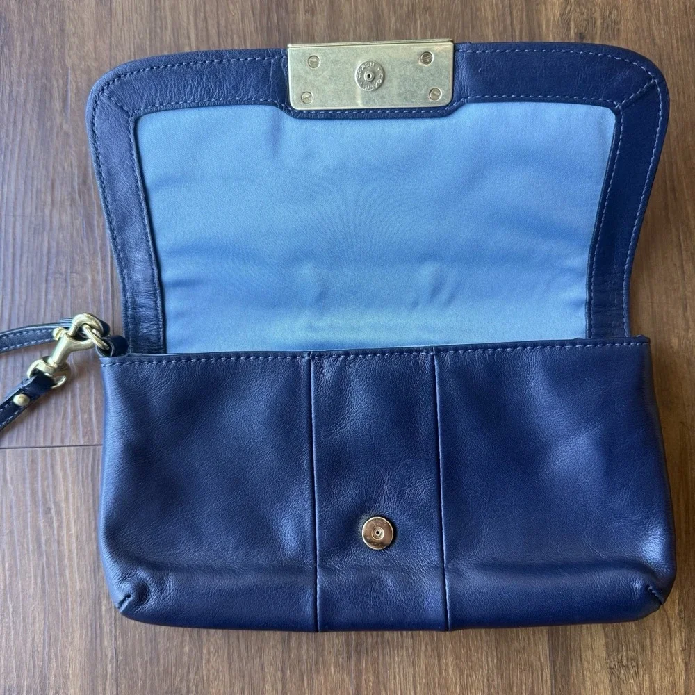 Vtg Coach Kristin Large Wristlet Leather Demi Purse Marine Blue Clutch Bag Y2K